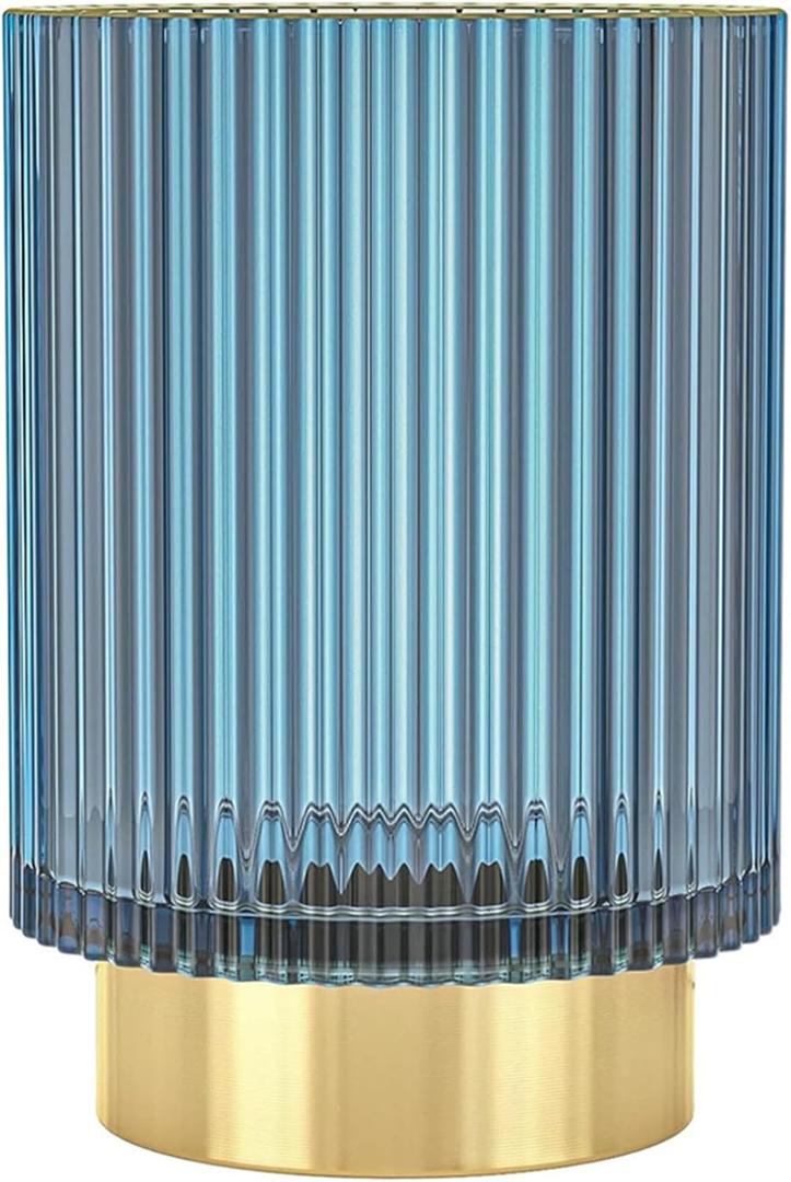 Makeup Brush Holder Organizer, Heavy Crystal Glass Brush Storage Holder, Vintage Cosmetic Make Up Bathroom Brushes Cup Pen Pencil Toothbrush Holder Striped Vase (Large (blue))