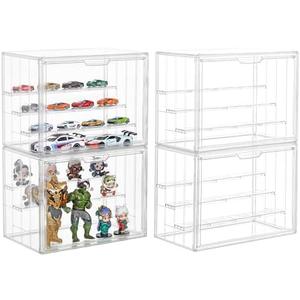 Display Case for Collectibles 4 Layer Updated Adjustable Acrylic Display Case with Magnetic Door Clear Stackable Display Box Hobby Display Cases for Figures, 2 Pack