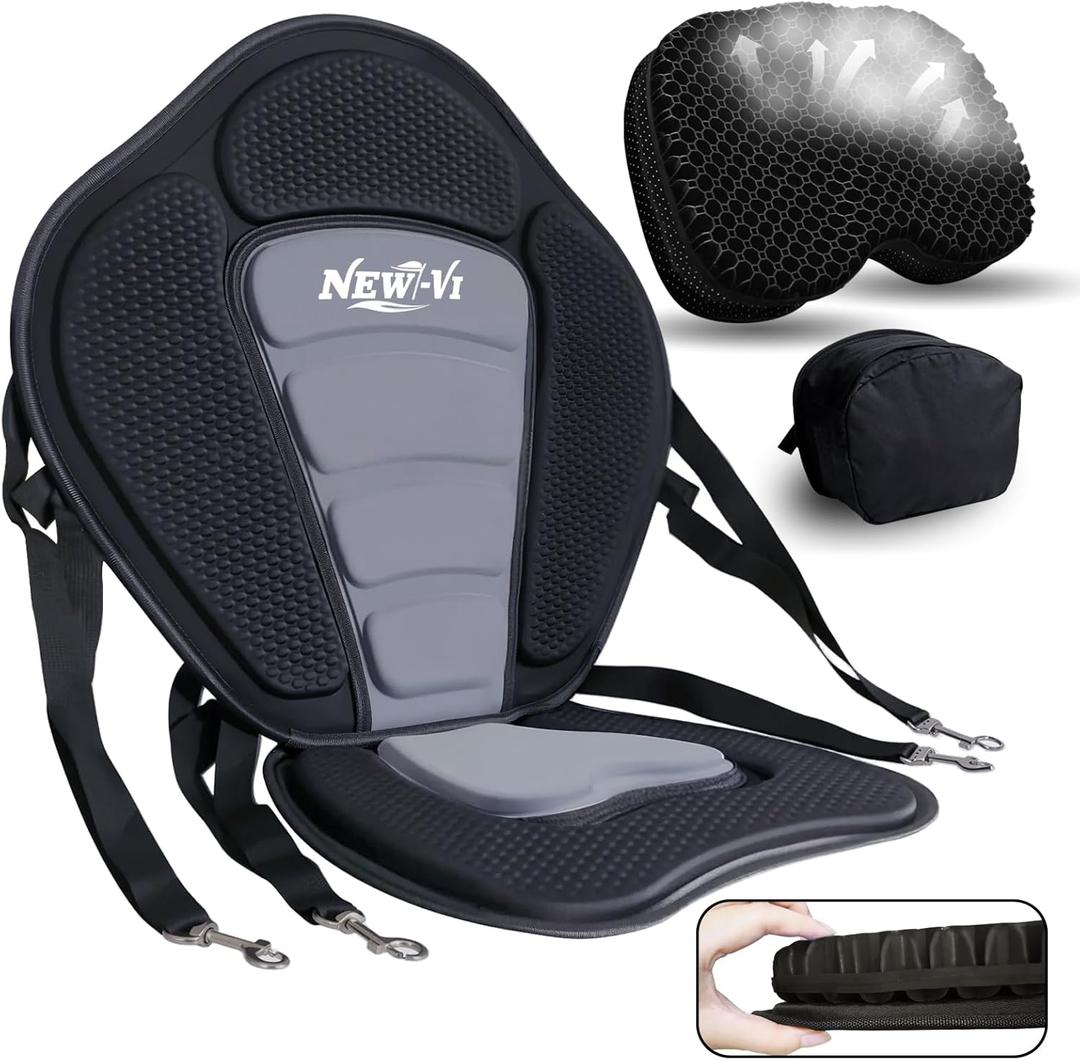 NEW-Vi Luxury Kayak Seat with Gel Cushion and Storage Bag, Ergonomic Padded Backrest for Kayak, Canoe, SUP, Fishing Boat, Non-Slip and Waterproof, 2 Pack