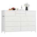 Garvee Wide 10 Drawer Dresser,TV Stand Entertainment Center Fabric Storage Dressers Drawers for Bedroom, Hallway, Nursery, Closets, Steel Frame, Wood Top (White)