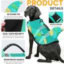 Queenmore Dog Shark Life Jacket with Rescue Handle - Adjustable Reflective Dog Life Preserver for Large Dogs, Green Print XL