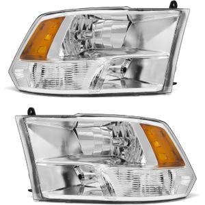 2010 2011 2012 2013 2014 2015 2016 2017 2018 Dodge Ram Headlight Assembly compatible with 10-18 Ram 1500/10-18 Ram 2500 3500 Chrome Housing Amber Reflector Headlamp Replacement