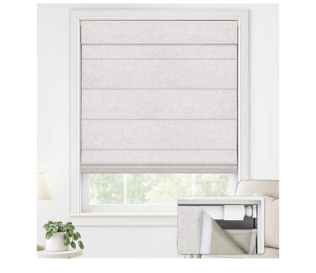 LazBlinds No Drill Roman Shades for Windows, Cordless Blackout Window Shades with UV Protection, Polyester Fabric for Bedroom & Living Room, 44" W x 64" H, Natural