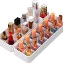 Organizer Holder for Lipstick Nail Polish: Lip Gloss Makeup Storage Drawer Organizers, Vanity Small Perfume Rack Plastic Tray Lipgloss Mascara Holders Stand Cosmetic Display Case 24 Spaces, White