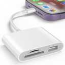SD Card Reader for iPhone, Memory Card Reader with USB Camera Adapter Plug and Play Trail Game Camera Viewer Supports SD and TF Card MicroSD Card Adapter for iPad No App Required (White (SD+TF+USB for Lightning))
