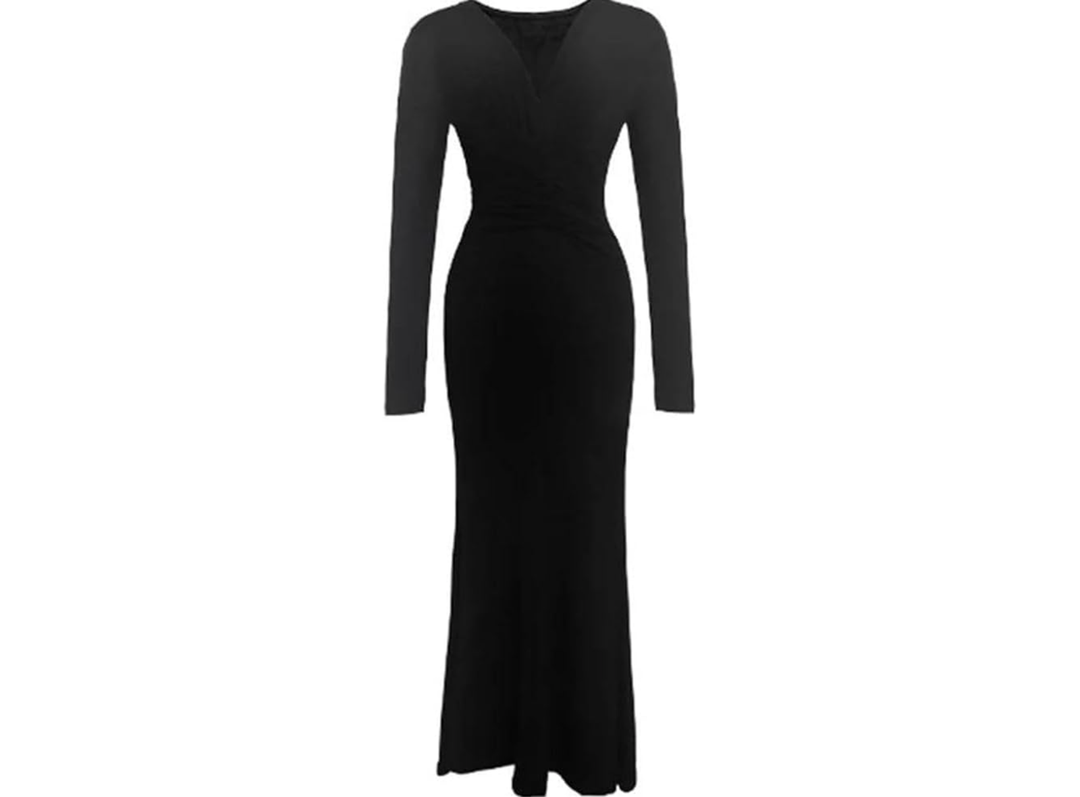 Women's Elegant Long Sleeve V Neck Dress Formal Bodycon Maxi Evening Dresses