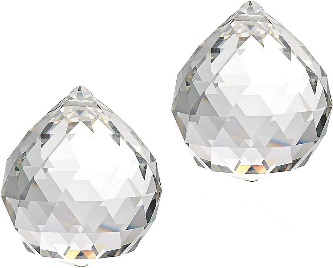 LONGSHENG - SINCE 2001 - Clear Glass Crystal Ball Prism Pendant Suncatcher Chandelier Part 50mm Glass prisms for use as mnemonic Devices Pack of 2 (Clear-2pcs)