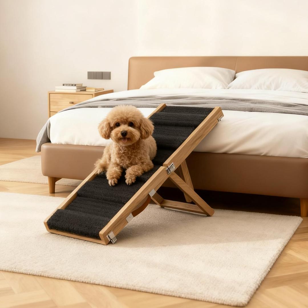 2025 Upgraded Foldable Dog Ramp for Couch & Bed, 5 Adjustable Heights 10-21", Non-Slip Pet Ramp with Carry Handle, Portable Dog Stairs for Small Dogs, Use for Sofa Car Outdoor