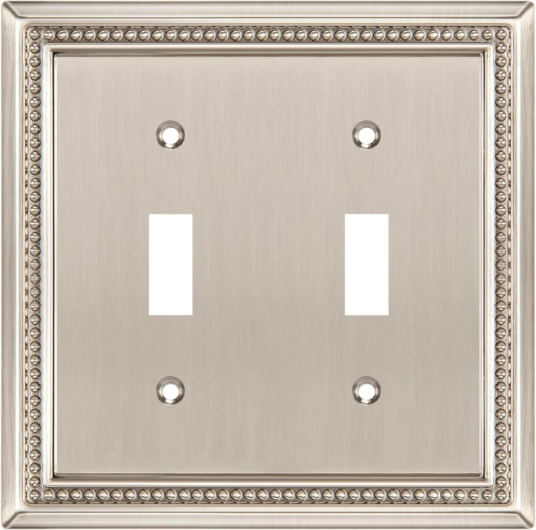 Henne Bery Sunken Pearls Heavy Duty Decorative Wall Plate Switch Plate Outlet Cover (Double Toggle, Satin Nickel)