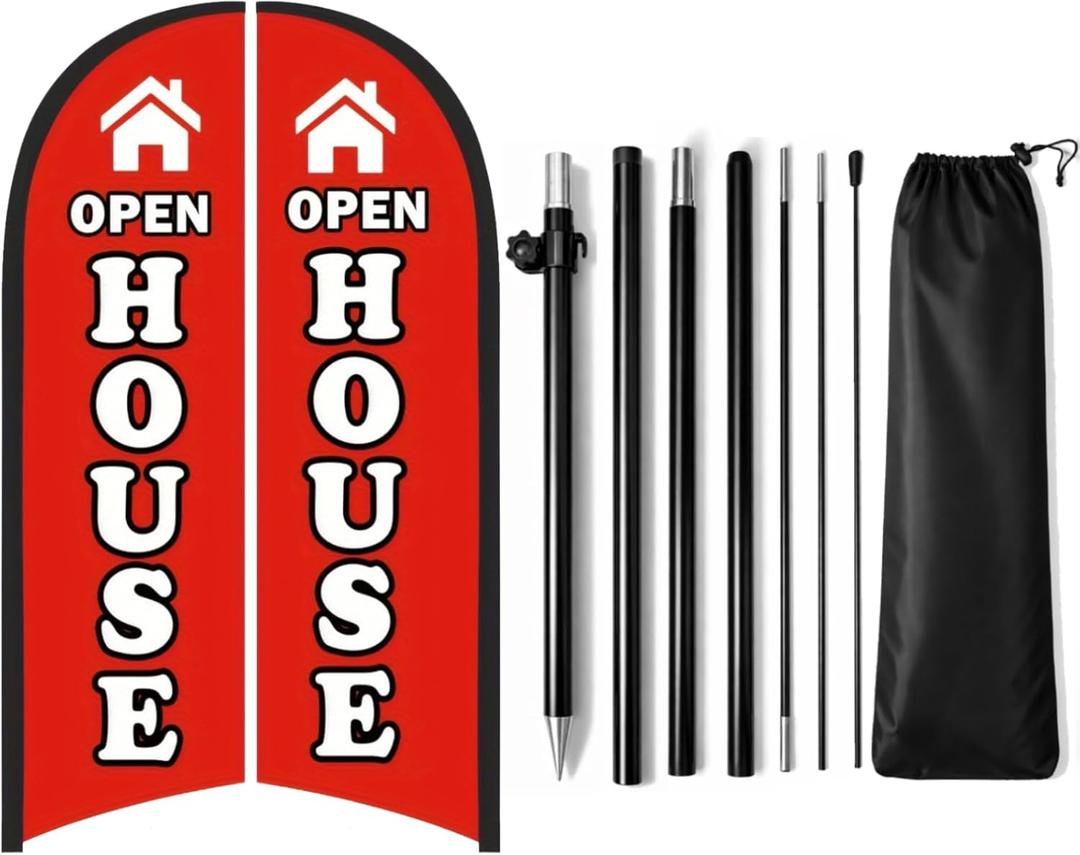 Open House Flag for Businesses, 9.18FT Double-Sided Open House Signs for Real Estate with Pole Kit & Ground Stake