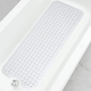 Linoows Bathtub and Shower Mats, 40x16 Inch Extra Large Non Slip Soft Bath Tub Mat with Suction Cups and Drain Holes for Bathroom Floor and Keep Tubs Clean, Machine Washable, White