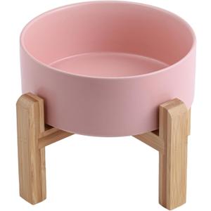 Pink Raised/Elevated Ceramic Dog Bowl for Small Medium Sized Breeds,Dog Food Water Bowl with Stand,6 in Non Slip Heavy Pet Feeding Dish 3.6 Cups/ 850 ml /28 OZ