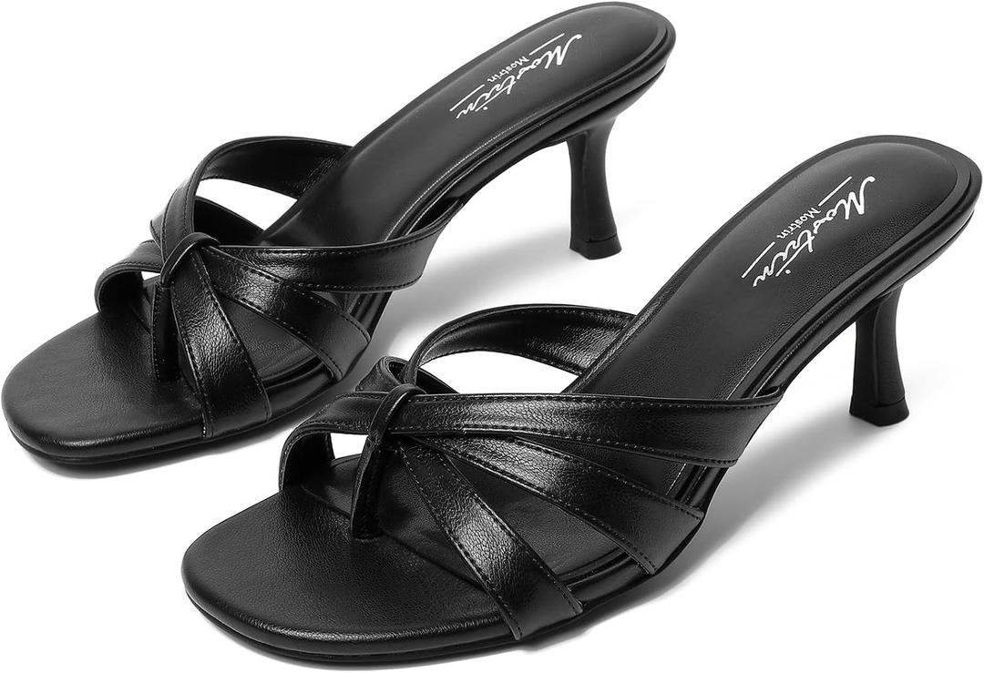 Mostrin Kitten Heels for Women Pointed Toe Vintage Mules Heels Sexy Slip on Stiletto Backless Sandals for Party Wedding Daily (Black), 39