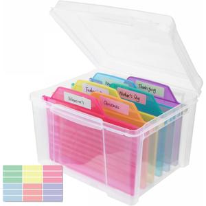 Greeting Card Storage & Organizer Box with 6 Removable Dividers for Holiday Birthday Get Well Cards Photos, Crafts, Scrapbooking, 4.25 x 5.5 inches