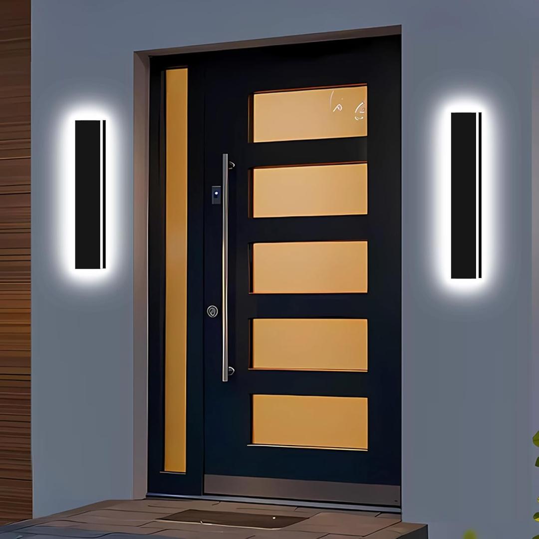 Picico 2PC 24in Modern Outdoor Lights,4.33 Inch Wide IP65 Waterproof Long Exterior Light Fixtures Wall Mount,Dimmable Linear Outdoor LED Wall Sconce,Outside Lighting for Garage,Front Door