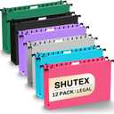 SHUTEX Extra Capacity Legal Size Plastic Hanging File Folders,12 Pack Reinforced Legal Size Hanging Folder with Heavy Duty 2 Inch Expansion,for Bulky Files, Medical Charts,Assorted Colors