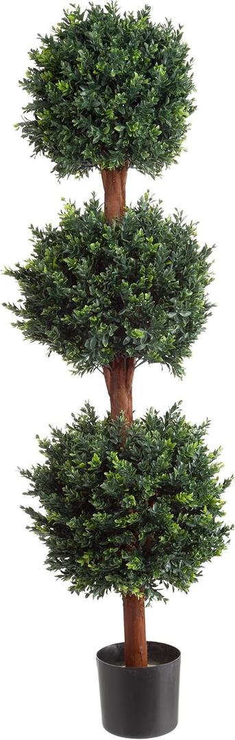 Pure Garden Artificial Tree - 5FT Faux Hedyotis Topiary Ball Plant in Weighted Pot - Fake Plants for Indoor Display or Front Porch Decorations