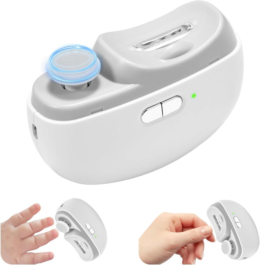 Electric Nail Clipper & Baby Nail Trimmer Polisher 3 in 1 (Not for Toenail) with Nail Scraps Storage, LED Light, 2 Speeds, Rechargeable Fingernail Clipper for Baby, Adults, Seniors, White