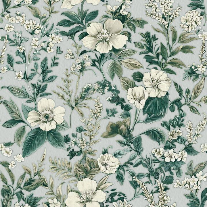 Floral Peel and Stick Wallpaper Vintage 17.3"x393" Sage Green Wallpaper Botanical Removable Self Adhesive Wall Paper Leaf Contact Paper for Bedroom Boho Wallpapers for Cabinets and Drawers Decor Vinyl