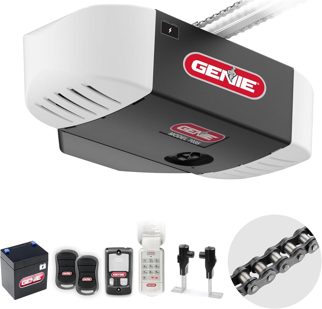 Genie Chain Drive 750 3/ 4 HPc Garage Door Opener w/ Battery Backup - Heavy Duty - Operate your garage door when the primary power is out - Wireless Keypad Included, Model 7035-TKV, BLACK