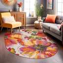 Rugshop Multi Bright Flowers Non Slip Non-Shedding Oval Area Rug for Dining Room, Living Room and Bedroom, 5' x 7', Multi Color