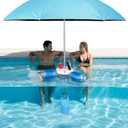Floating Pool Umbrella 6.6ft - Portable UV Sun Shade Canopy with 3 Drink Holders, Stability Anchor Bag & Secure Floating Design - In-Water Use for Swimming Pools, Lakes, Beach and Outdoor Leisure