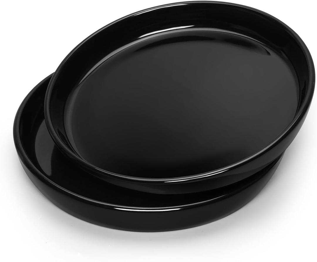 Ceramic Plant Saucer for Indoors, 6 Inch Plant Trays for Pots, 2 Pack Plant Pot Saucers for Holding Water Drips and Soil (6 Inch, Black)