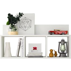 Danya B. Modern 3 Cube Floating Wall Shelf with Display Ledge - Easy to Hang Wall Mounted Triple Cubby Shelf (White)