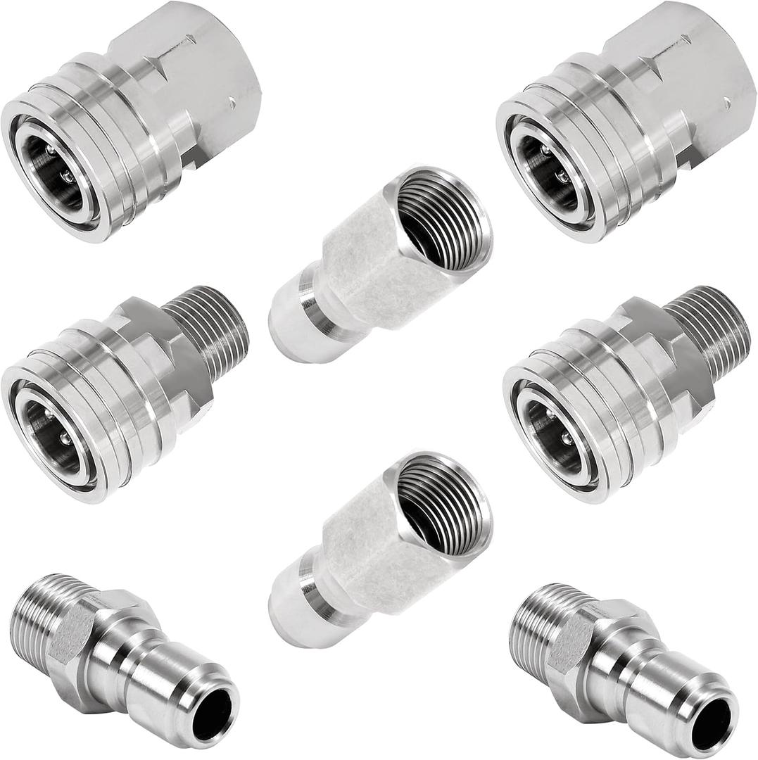 RIDGE WASHER Pressure Washer Quick Connect 3/8 Inch, Stainless Steel Pressure Washer Adapter Set, Pressure Washer Fittings, Female and Male NPT Thread, 8 Pcs