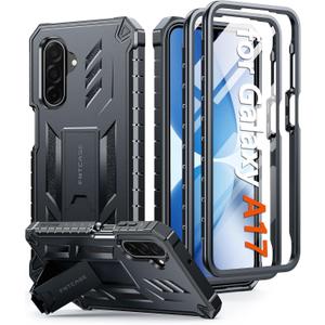 FNTCASE for Galaxy A17-5G Phone Case: with Kickstand | 2 Front Frames | Built-in Screen Protector Military Grade Drop Proof Protection Rugged Protective Phone Case for Samsung Galaxy A17 Black