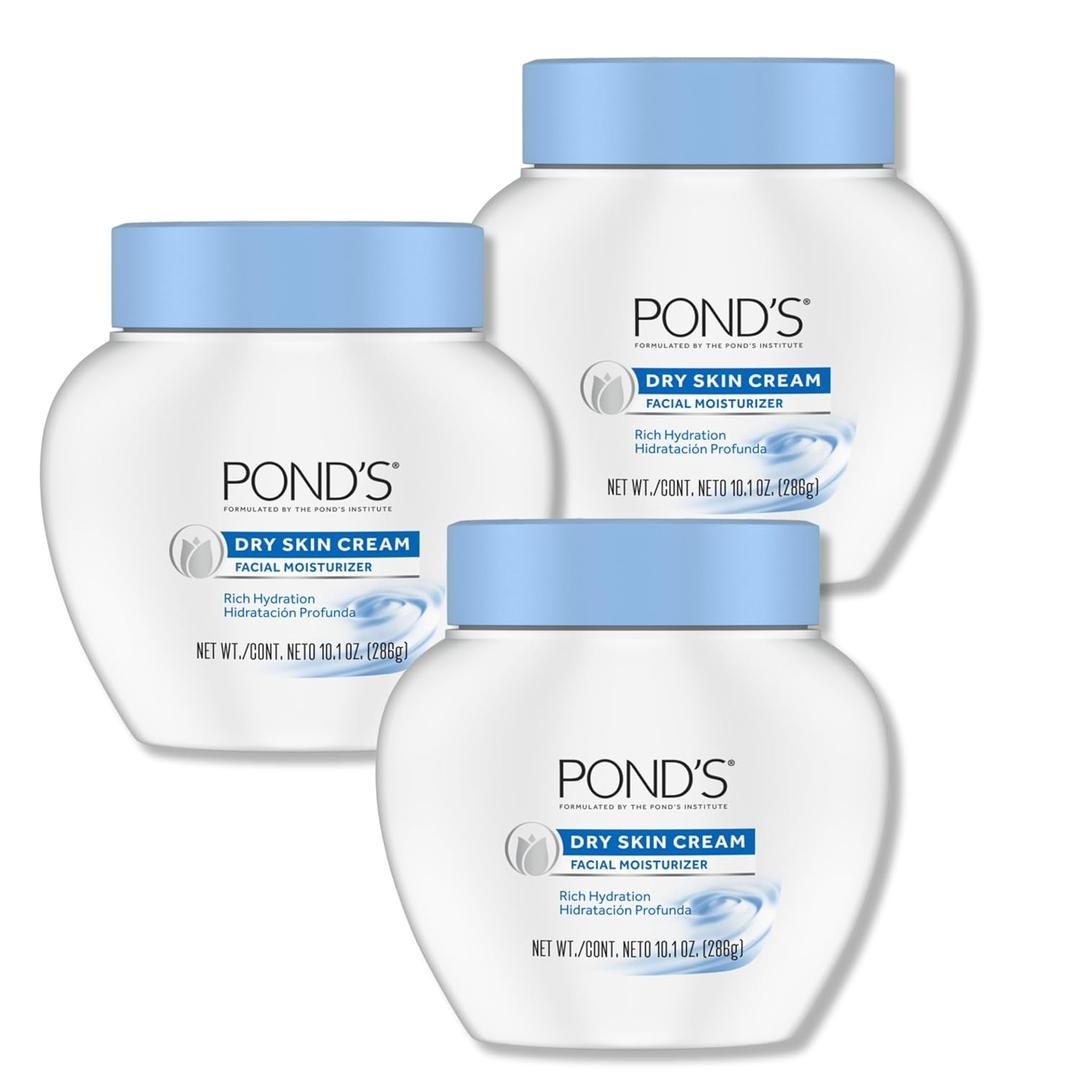PONDS Dry Skin Cream  Moisturizing Face Cream for Deep Hydration  Daily Hydrating Facial Moisturizer for Radiant Skin  Dermatologist Tested, Non-Comedogenic Face Moisturizer, 10.1 oz, 3 Pack