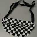 Fashion Checkered Fanny Pack for Boys Girls Kids Canvas Small Waist Bag Crossbody Purse with Adjustable Belt, Black, one size, Fashion
