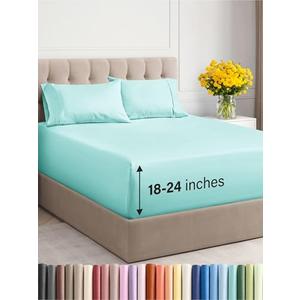 Extra Deep Pocket Queen Sheets - 4 Piece Breathable & Cooling Bed Sheets - Hotel Luxury Bed Sheet Set - Soft, Wrinkle Free & Comfy - Easily Fits Extra Deep Mattresses - Deep Pocket Spa Blue Sheets Set