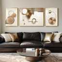Extra Large Framed Modern Luxury Wall Art for Living Room, 3 Piece Bright Style Bronze Gold Abstract Geometric Prints Wall Paintings Artwork for Walls, Gold Framed Wall Pictures for Hallway Stair Office Wall Decor, Size: 30" H x 80" W