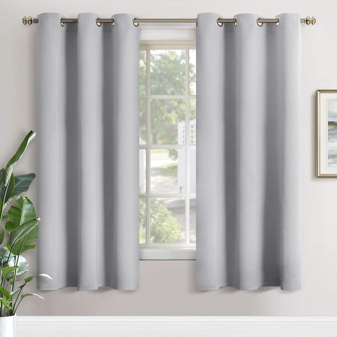 YoungsTex Light Grey Blackout Curtains for Bedroom 42 x 72 Inch - Thermal Insulated with Grommet Top Room Darkening Energy Saving Drapes for Living Room, 2 Panels