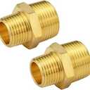 2 Pcs Solid Brass Hexagonal Pipe Fitting Thread Adapter Male Water Line Connectors