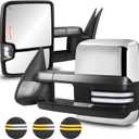 Chrome Pair Towing Mirrors Power Heated w/White Running Light Sequential Turn light Clearance Lamp Compatible for 99-02 Chevy Silverado Suburban Tahoe GMC Serria Yukon