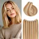 Rich Choices Short Halo Hair Extensions Real Human Hair Remy Hairs Halo Extension for Women Invisible Wire Clip in Hairpiece for Short Hairs 12 Inch #12P613 Golden Brown Highlight Bleach Blonde