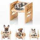 Elevated Dog Bowl 2.4-6.7 with Food Grade 304 Stainless Steel 15 OZ, 6 Heights Bamboo Dogs Bowl Stand fo, 1 Pack
