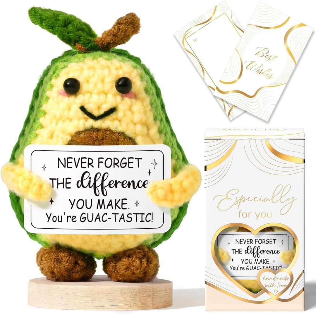 Thank You Gifts for Women Emotional Support Crochet Plush, Administrative Professional Day Gifts Easter Basket, Handmade Avocado Crochet Employee Appreciation Gift Set for Teacher Women Coworker Nurse