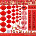 Chinese New Year Decorations 2026 Lunar New Year Red Envelopes Couplets Paper Lanterns Hanging Ornaments Fu Characters Spring Festival Indoor Outdoor Lucky Decor Window Party Dcor