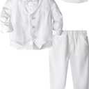 A&J DESIGN Toddler 4-Piece Formal Suits Baby Boy Gentleman Outfit with Dress Shirt, Bow Tie, Vest, Pants and Flat Hat (18-24 Months, White)
