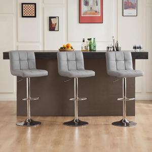 DUMOS Bar Stools Set of 2, 24 inch Counter Height Bar Chairs, Upholstered Modern Kitchen Barstools with Metal Base, PU Leather Saddle Stools for Kitchen Island, Grey