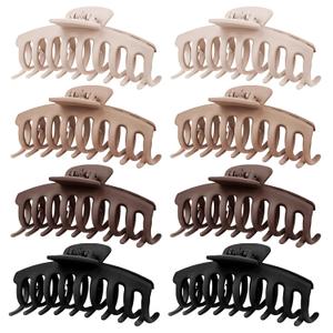 TOCESS Hair Claw Clips for Women - 8PK Large Neutral Matte Jumbo Hair Clips for Thick, Thin, Long, Short, Curly Hair Girls, Big Jaw Clip Set for Daily Use (Rounded B.Black, Brown, Beige, Khaki)