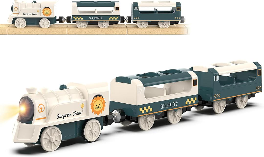 Battery Powered Train Set for Railway System, Electric Train Toys for Wooden Tracks, 3Pcs Motorized Locomotive Trains for Toddlers Compatible with Thomas & Friends, Brio, Chuggington