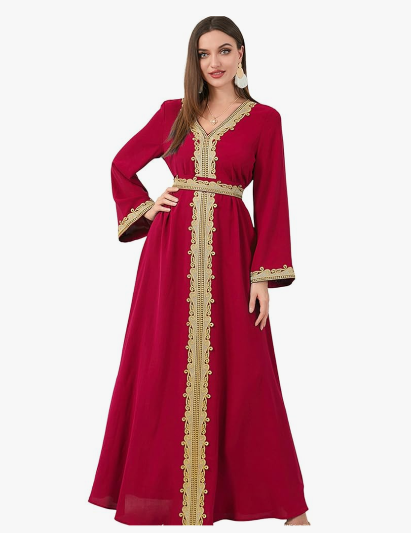 IBAKOM Abaya for Women Floral Lace Ethnic Moroccan Dress Muslim Dubai Attire Islamic Clothes Wedding Eid Ramadan Jalabiya Size Small