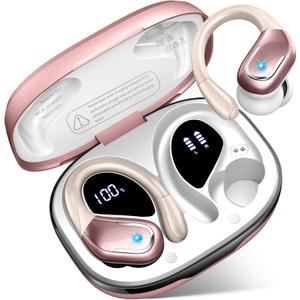 Wireless Earbud, Bluetooth 5.4 Headphones IP7 Waterproof for Sport, 75H Running Wireless Earphones with ENC Noise Canceling Mic, Deep Bass Over Ear bud with Earhooks for Android/iOS, Workout, Wine Red