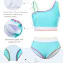 Funnycokid Girls Swimsuit Two Piece Bathing Suit Adjustable Straps Kids Bikini Sets Teens Swimwear 9-16Y (9-10 Years, Hotpink Yellow)