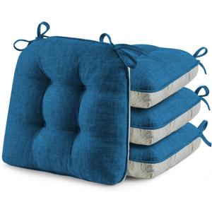 puredown Chair Cushions for Dining Chairs, Tufted Memory Foam Chair Pads with Non-Slip Backing, Kitchen Seat Cushions with Ties, Washable Seat Pads Set of 4, 15.5" x 15.5" x 4", Navy