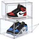 2-Pack Acrylic Clear Stackable Shoe Boxes - 360 Clear Acrylic Display Shoes Boxes - Fully Transparent Display Box with Magnetic Door - Size 14